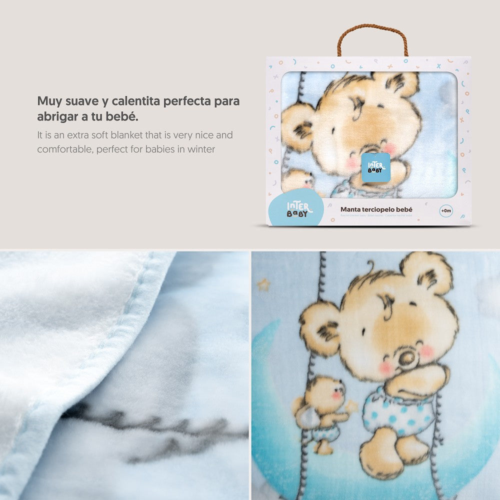 MANTA CUNA OSITO NUBE AZUL