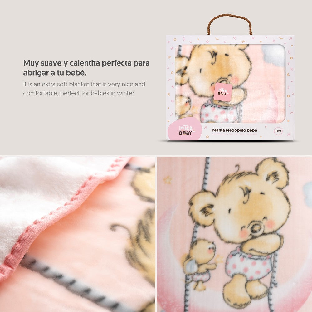 MANTA CUNA OSITO NUBE ROSA