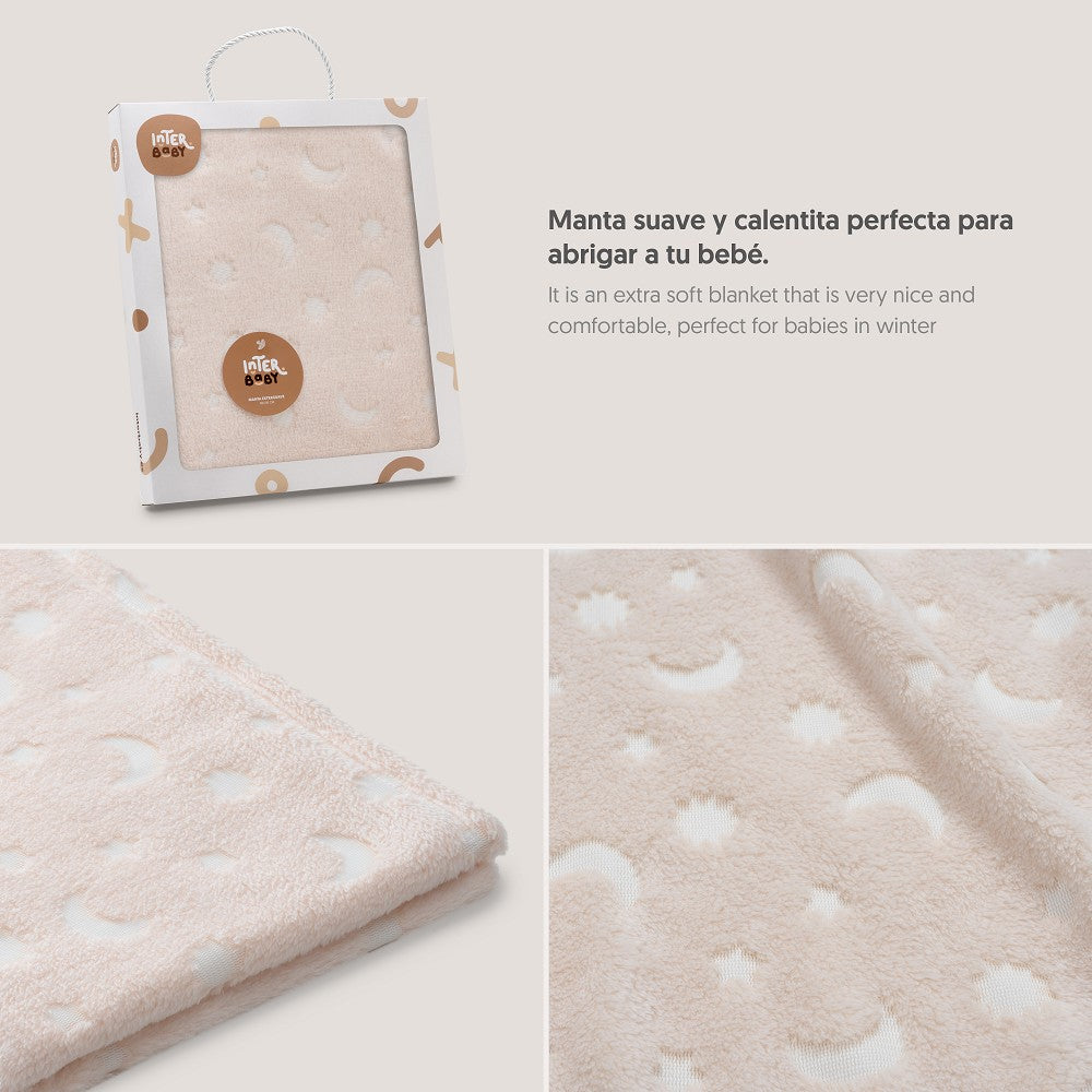 MANTA GRABADA LUNA ESTRELLAS BEIG