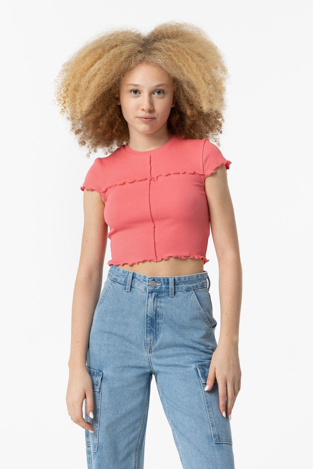 Camiseta canalé coral