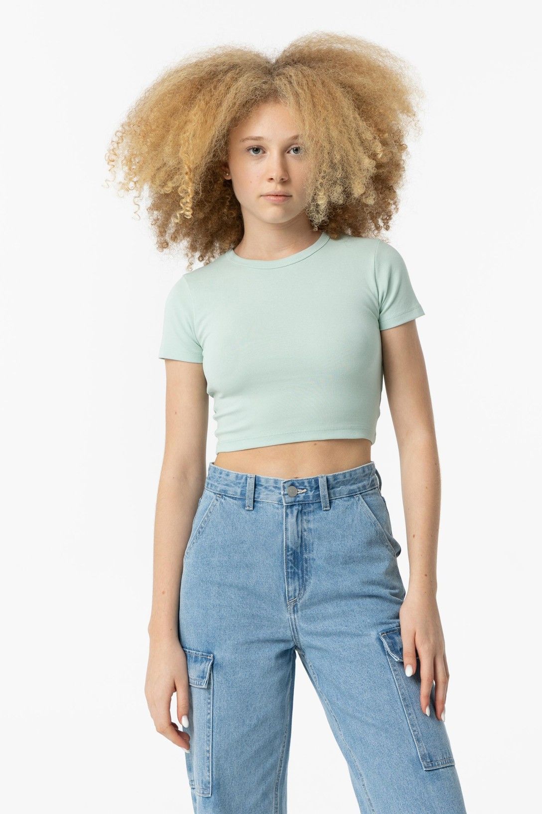 Camiseta de cuello redondo verde agua