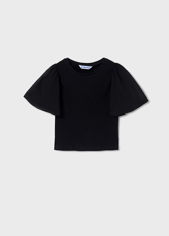 Camiseta manga corta canalé y tul