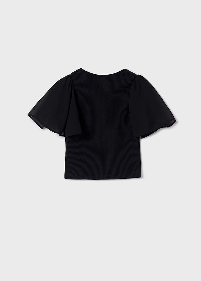 Camiseta manga corta canalé y tul