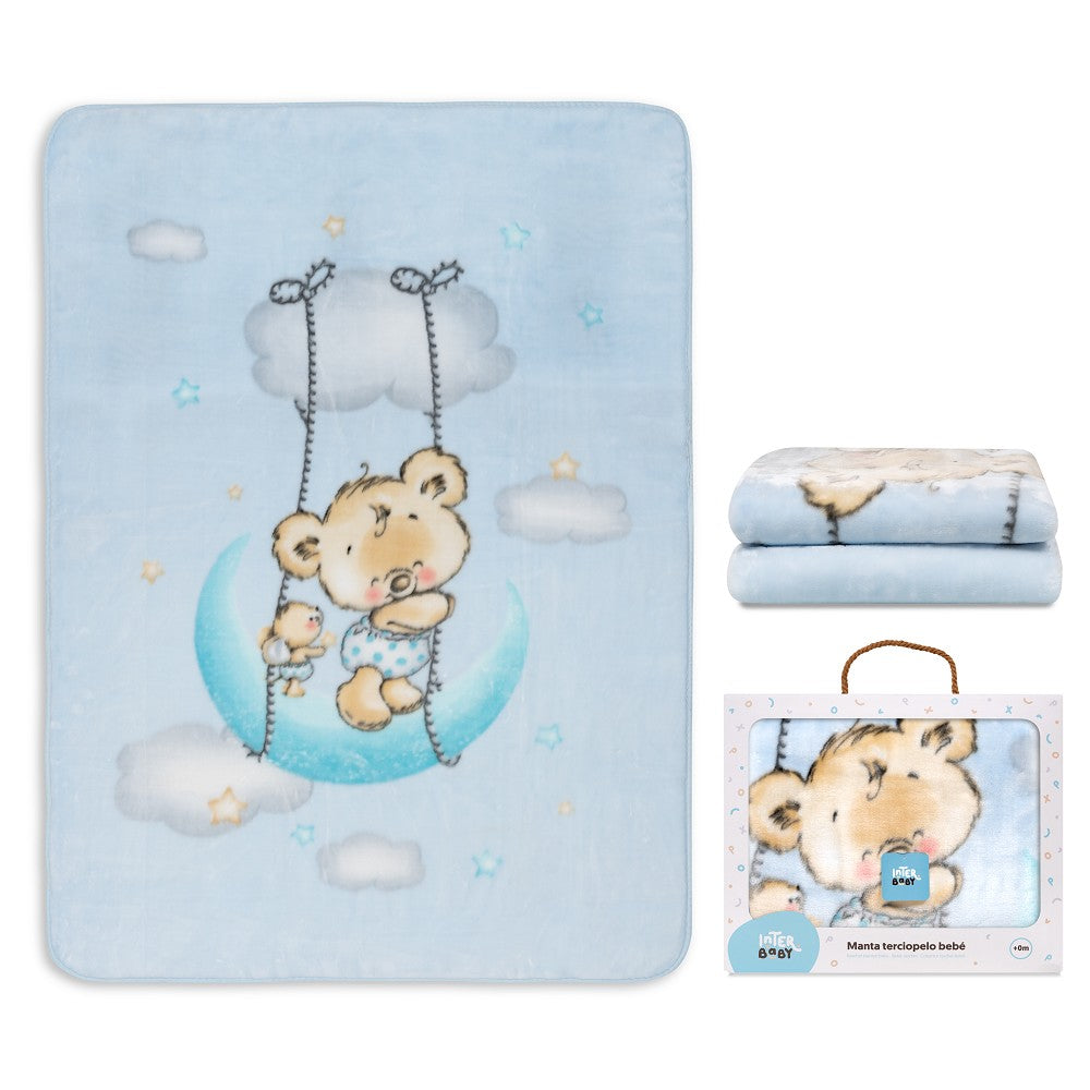 MANTA CUNA OSITO NUBE AZUL