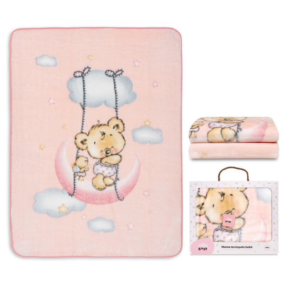 MANTA CUNA OSITO NUBE ROSA