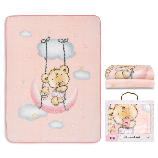 MANTA CUNA OSITO NUBE ROSA