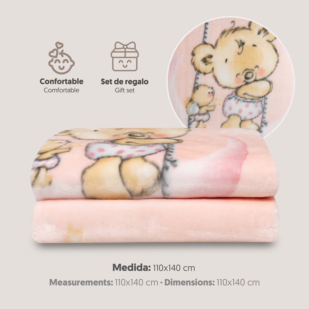 MANTA CUNA OSITO NUBE ROSA