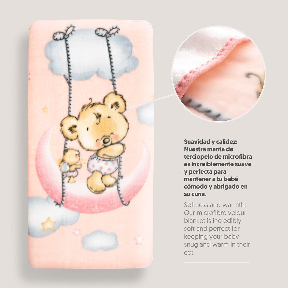 MANTA CUNA OSITO NUBE ROSA