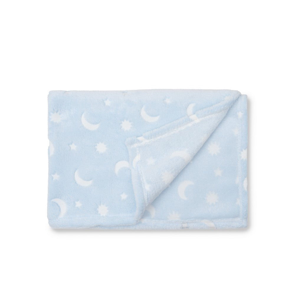 MANTA GRABADA LUNA ESTRELLAS AZUL