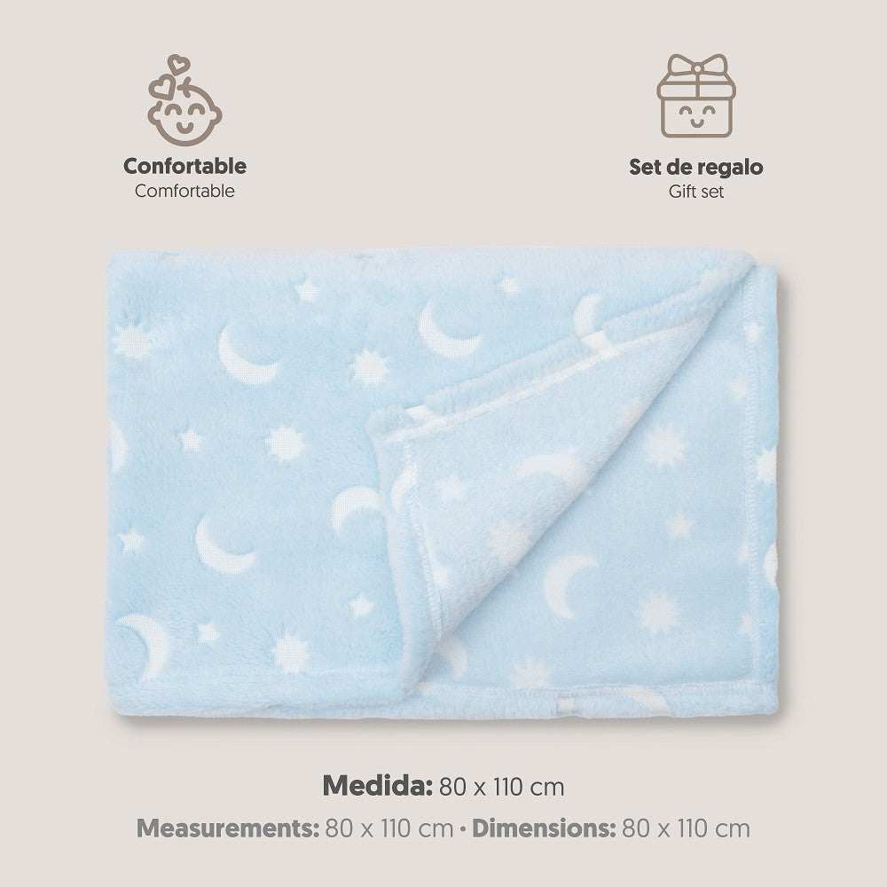 MANTA GRABADA LUNA ESTRELLAS AZUL