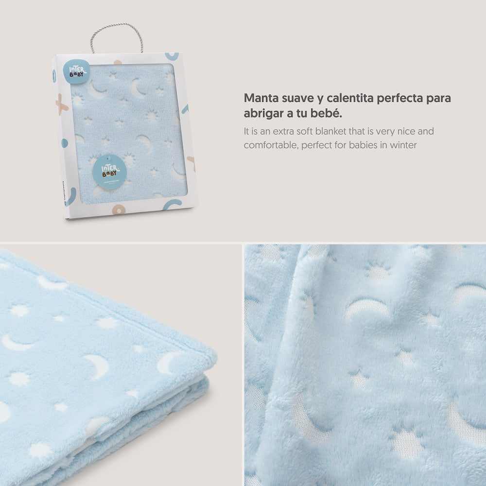 MANTA GRABADA LUNA ESTRELLAS AZUL