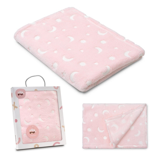 MANTA GRABADA LUNA ESTRELLAS ROSA