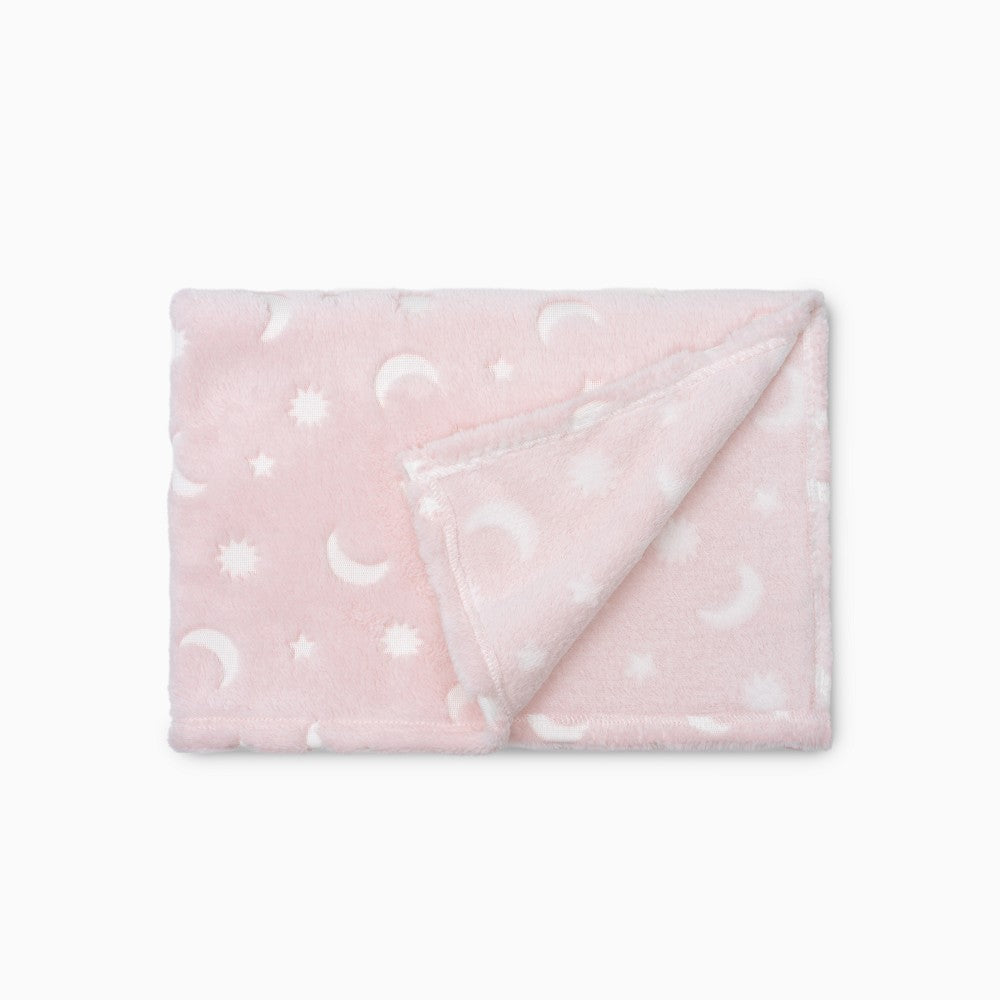 MANTA GRABADA LUNA ESTRELLAS ROSA