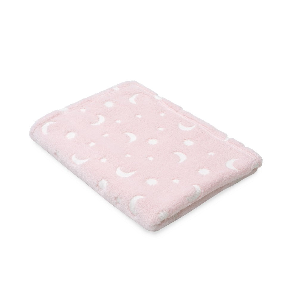 MANTA GRABADA LUNA ESTRELLAS ROSA