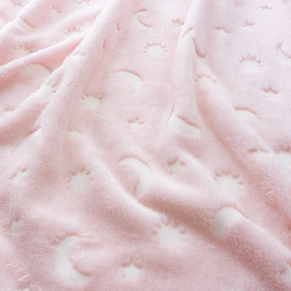 MANTA GRABADA LUNA ESTRELLAS ROSA