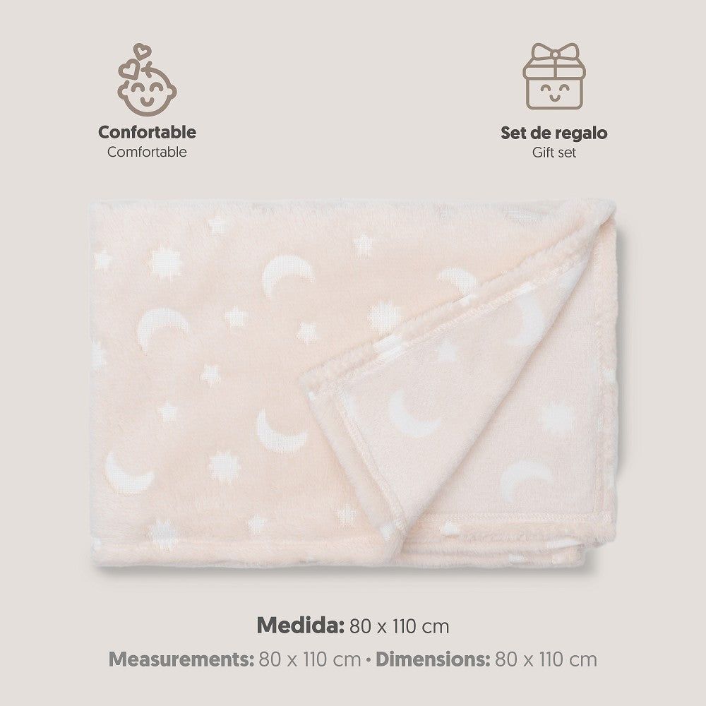 MANTA GRABADA LUNA ESTRELLAS BEIG