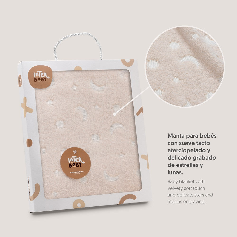 MANTA GRABADA LUNA ESTRELLAS BEIG