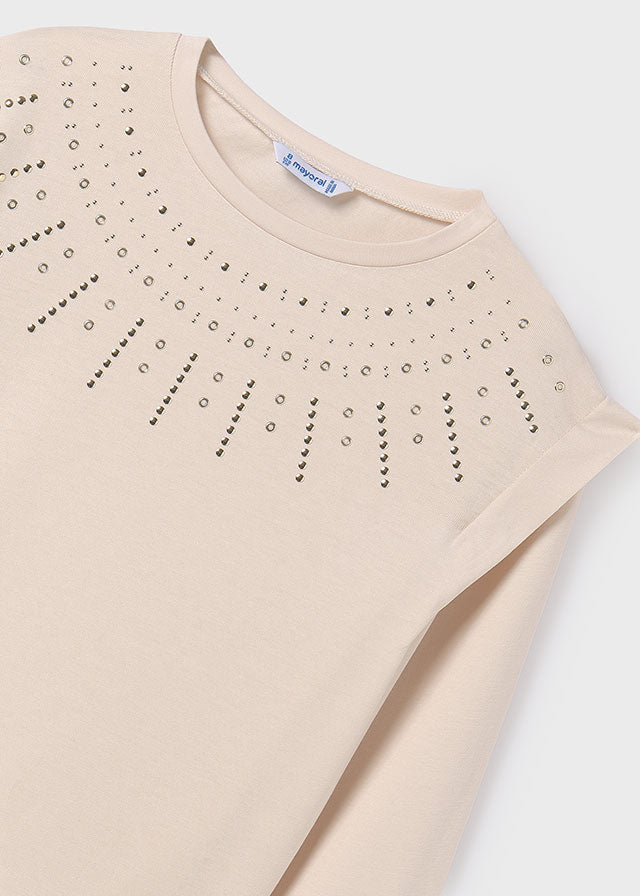 Camiseta manga larga tachuelas beig