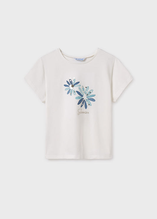 Camiseta bordado en celeste