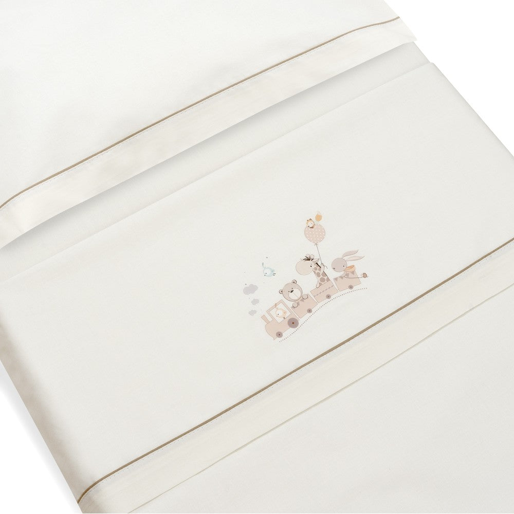 TRIPTICO CUNA 100% ALGODON MOD. JIRAFA TREN+KIT PEINE Y CEPILLO BEIG