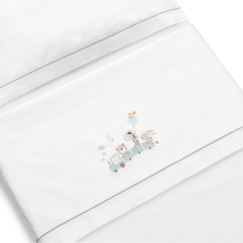 TRIPTICO CUNA 100% ALGODON MOD. JIRAFA TREN+KIT PEINE Y CEPILLO BCO/VERDE