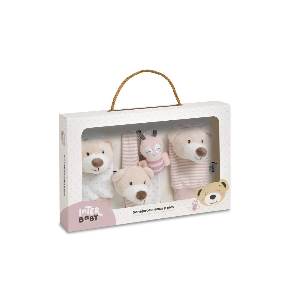 SET SONAJEROS PARA PIES Y MUÑECAS MOD OSITO ROSA
