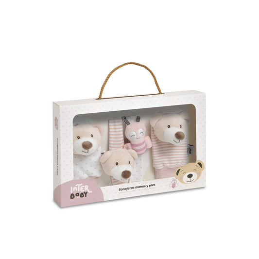 SET SONAJEROS PARA PIES Y MUÑECAS MOD OSITO ROSA